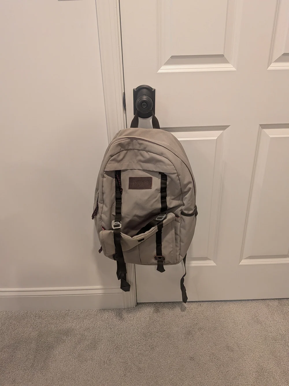JanSport Beige Backpack with Dark Accents Laptop Slot